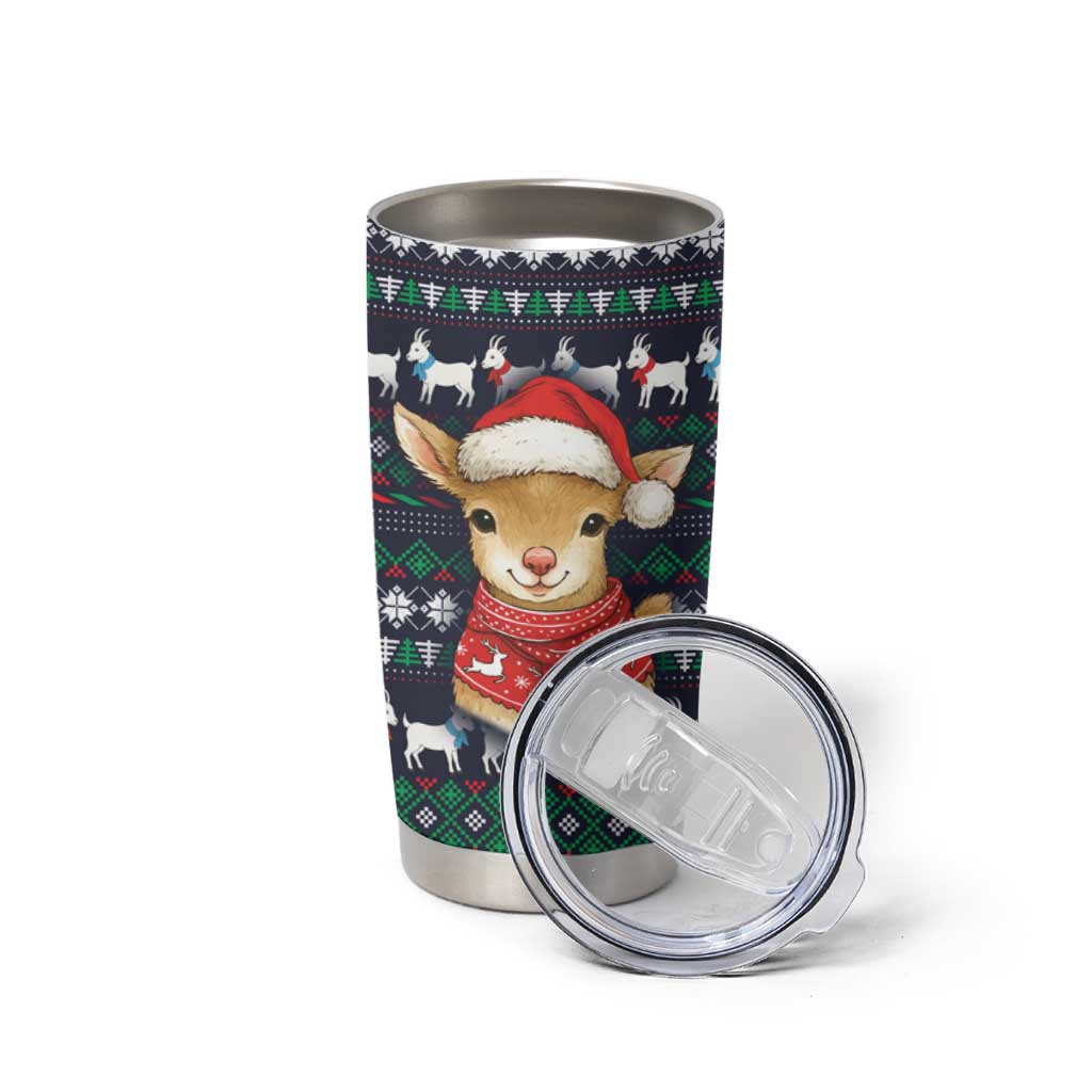 Cute Reindeer in Santa Hat Tumbler Cup with Red Green Snowflake Knit Pattern Design - Wonder Print Shop