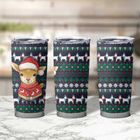 Cute Reindeer in Santa Hat Tumbler Cup with Red Green Snowflake Knit Pattern Design - Wonder Print Shop