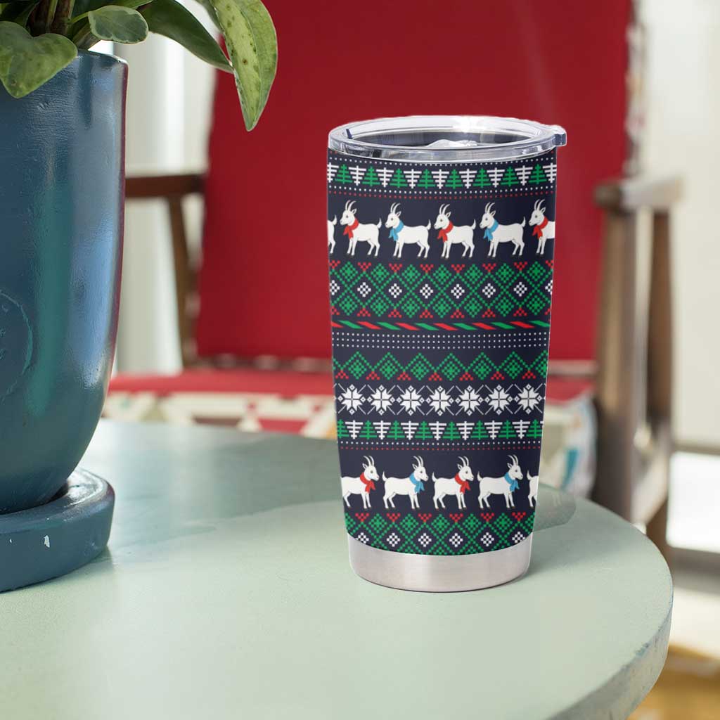 Cute Reindeer in Santa Hat Tumbler Cup with Red Green Snowflake Knit Pattern Design - Wonder Print Shop