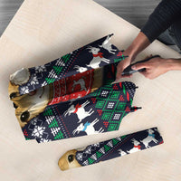 Cute Reindeer in Santa Hat Umbrella with Red Green Snowflake Knit Pattern Design - Wonder Print Shop