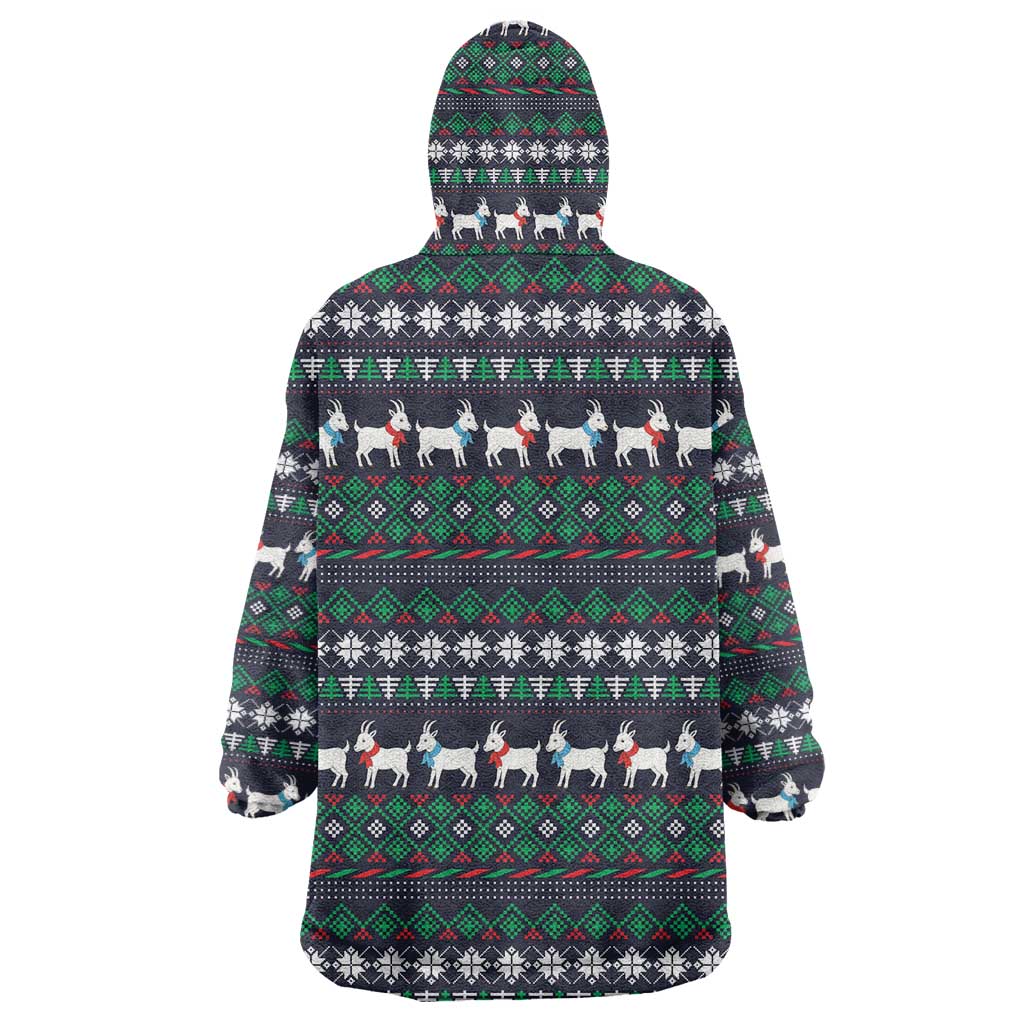 Cute Reindeer in Santa Hat Wearable Blanket Hoodie with Red Green Snowflake Knit Pattern Design - Wonder Print Shop