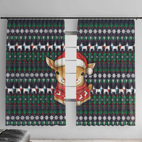 Cute Reindeer in Santa Hat Window Curtain with Red Green Snowflake Knit Pattern Design - Wonder Print Shop