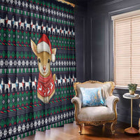 Cute Reindeer in Santa Hat Window Curtain with Red Green Snowflake Knit Pattern Design - Wonder Print Shop
