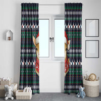 Cute Reindeer in Santa Hat Window Curtain with Red Green Snowflake Knit Pattern Design - Wonder Print Shop