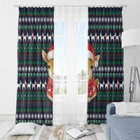 Cute Reindeer in Santa Hat Window Curtain with Red Green Snowflake Knit Pattern Design - Wonder Print Shop