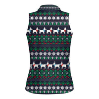 Cute Reindeer in Santa Hat Women Sleeveless Polo Shirt with Red Green Snowflake Knit Pattern Design - Wonder Print Shop