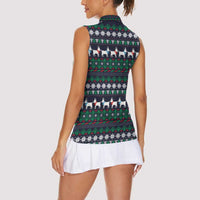 Cute Reindeer in Santa Hat Women Sleeveless Polo Shirt with Red Green Snowflake Knit Pattern Design - Wonder Print Shop