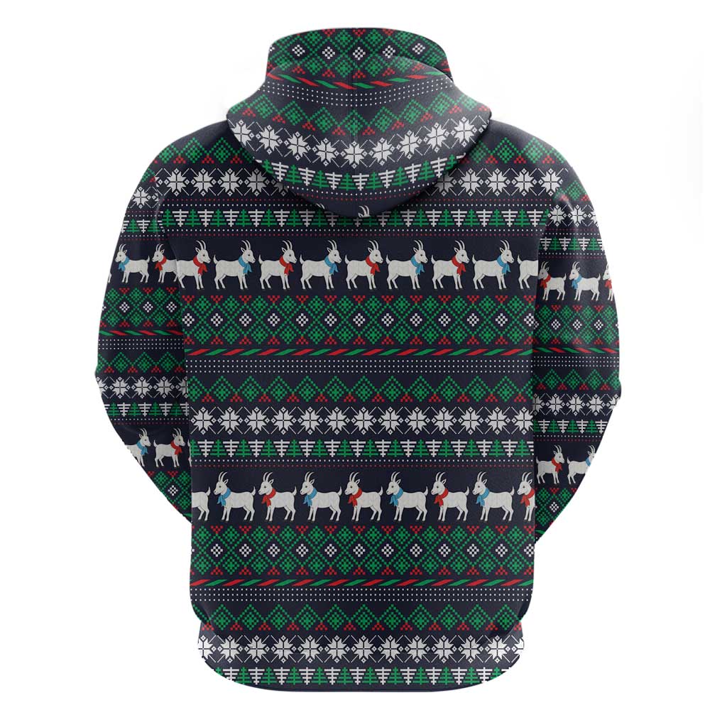 Cute Reindeer in Santa Hat Zip Hoodie with Red Green Snowflake Knit Pattern Design - Wonder Print Shop