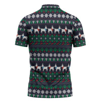 Cute Reindeer in Santa Hat Zipper Polo Shirt with Red Green Snowflake Knit Pattern Design - Wonder Print Shop