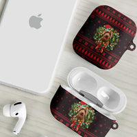 Wreath and Santa Dog in Red AirPods Case with Black Holiday Pattern Design - Wonder Print Shop