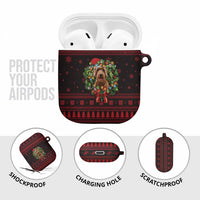 Wreath and Santa Dog in Red AirPods Case with Black Holiday Pattern Design - Wonder Print Shop