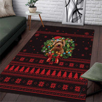 Wreath and Santa Dog in Red Area Rug with Black Holiday Pattern Design - Wonder Print Shop