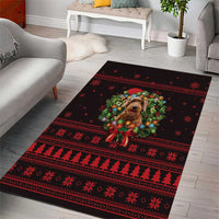 Wreath and Santa Dog in Red Area Rug with Black Holiday Pattern Design - Wonder Print Shop