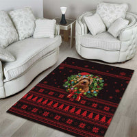 Wreath and Santa Dog in Red Area Rug with Black Holiday Pattern Design - Wonder Print Shop