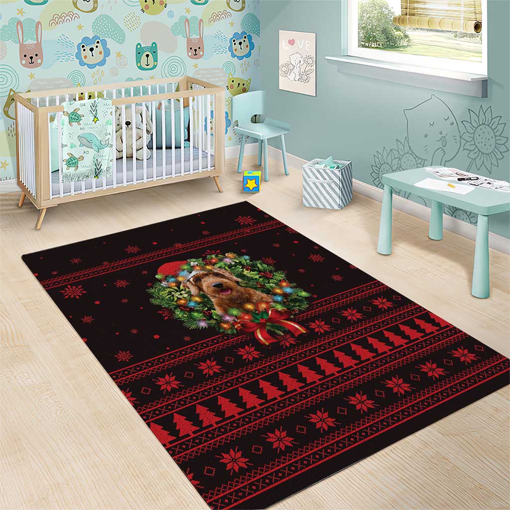 Wreath and Santa Dog in Red Area Rug with Black Holiday Pattern Design - Wonder Print Shop