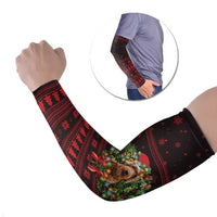 Wreath and Santa Dog in Red Arm Sleeves with Black Holiday Pattern Design - Wonder Print Shop