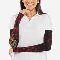 Wreath and Santa Dog in Red Arm Sleeves with Black Holiday Pattern Design - Wonder Print Shop