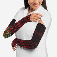 Wreath and Santa Dog in Red Arm Sleeves with Black Holiday Pattern Design - Wonder Print Shop