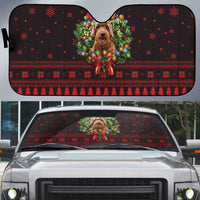 Wreath and Santa Dog in Red Auto Sun Shade with Black Holiday Pattern Design - Wonder Print Shop