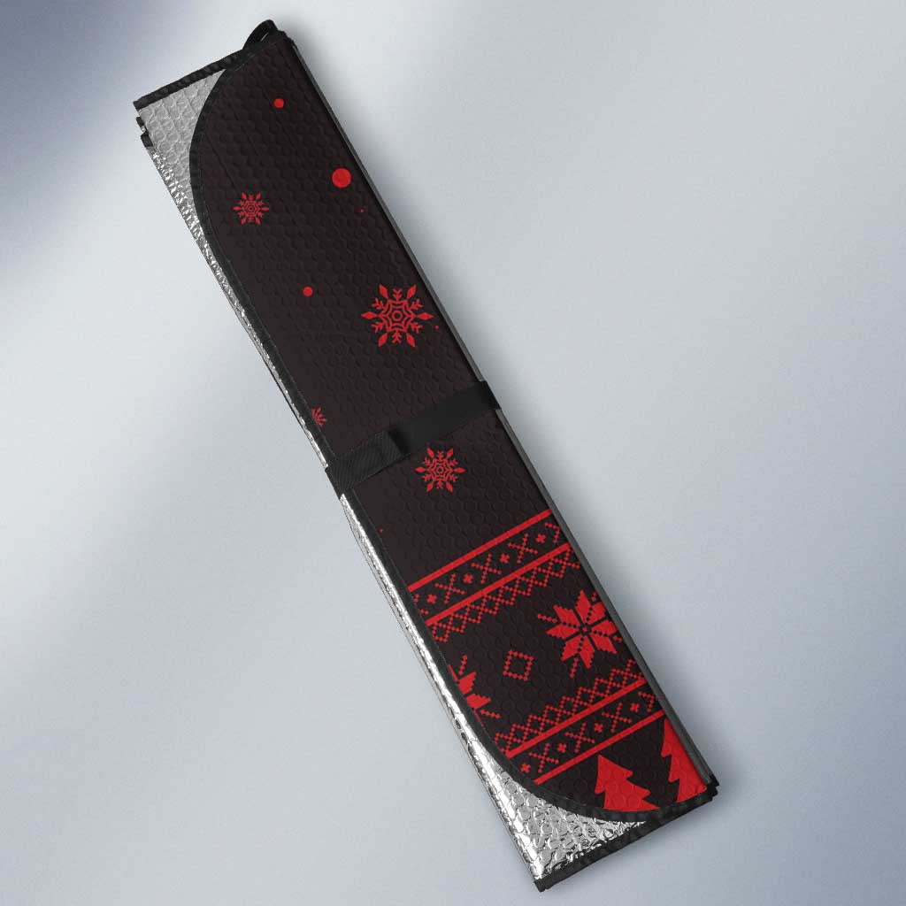 Wreath and Santa Dog in Red Auto Sun Shade with Black Holiday Pattern Design - Wonder Print Shop