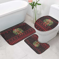 Wreath and Santa Dog in Red Bathroom Set with Black Holiday Pattern Design - Wonder Print Shop