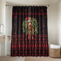 Wreath and Santa Dog in Red Bathroom Set with Black Holiday Pattern Design - Wonder Print Shop