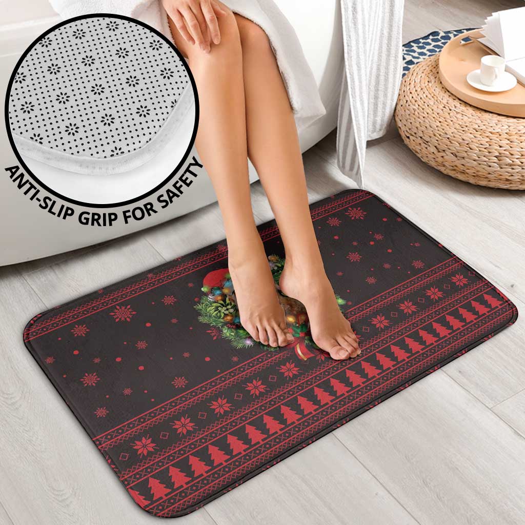 Wreath and Santa Dog in Red Bathroom Set with Black Holiday Pattern Design - Wonder Print Shop