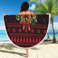 Wreath and Santa Dog in Red Beach Blanket with Black Holiday Pattern Design - Wonder Print Shop