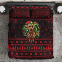 Wreath and Santa Dog in Red Bedding Set with Black Holiday Pattern Design - Wonder Print Shop