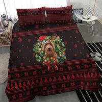 Wreath and Santa Dog in Red Bedding Set with Black Holiday Pattern Design - Wonder Print Shop