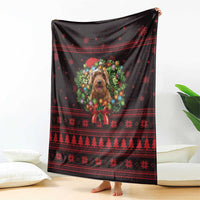 Wreath and Santa Dog in Red Blanket with Black Holiday Pattern Design - Wonder Print Shop