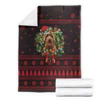 Wreath and Santa Dog in Red Blanket with Black Holiday Pattern Design - Wonder Print Shop