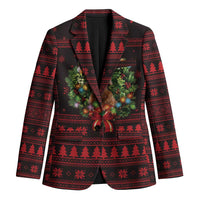 Wreath and Santa Dog in Red Blazer with Black Holiday Pattern Design - Wonder Print Shop