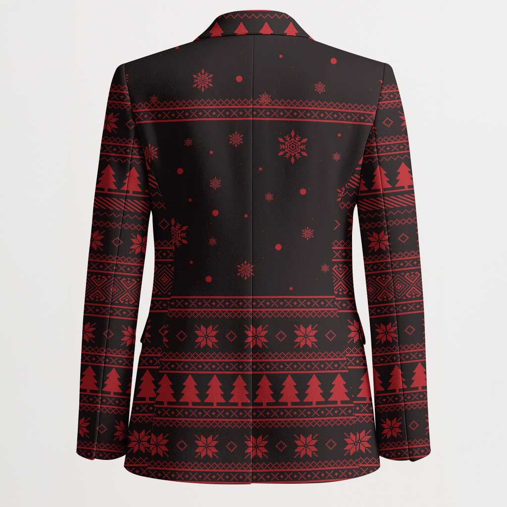 Wreath and Santa Dog in Red Blazer with Black Holiday Pattern Design - Wonder Print Shop