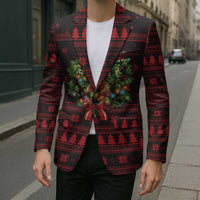 Wreath and Santa Dog in Red Blazer with Black Holiday Pattern Design - Wonder Print Shop