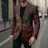 Wreath and Santa Dog in Red Blazer with Black Holiday Pattern Design - Wonder Print Shop