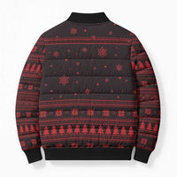 Wreath and Santa Dog in Red Bomber Puffer Jacket with Black Holiday Pattern Design - Wonder Print Shop
