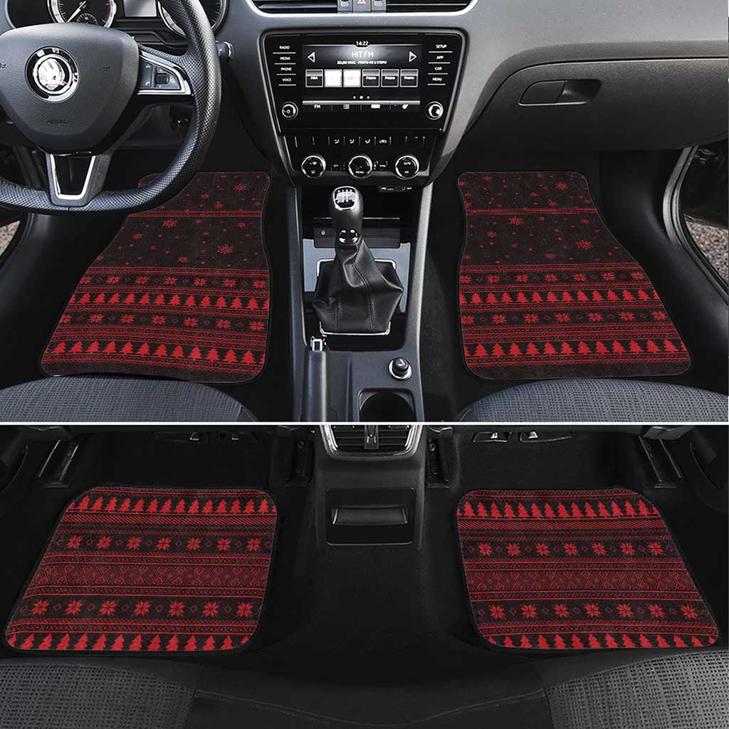 Wreath and Santa Dog in Red Car Mats with Black Holiday Pattern Design - Wonder Print Shop