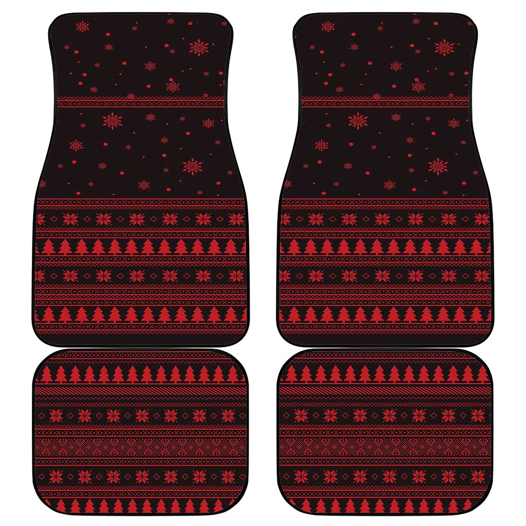 Wreath and Santa Dog in Red Car Mats with Black Holiday Pattern Design - Wonder Print Shop