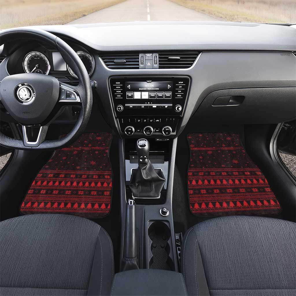 Wreath and Santa Dog in Red Car Mats with Black Holiday Pattern Design - Wonder Print Shop