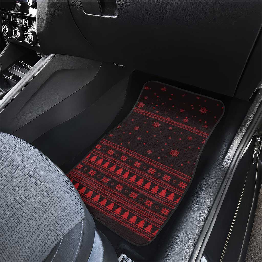 Wreath and Santa Dog in Red Car Mats with Black Holiday Pattern Design - Wonder Print Shop