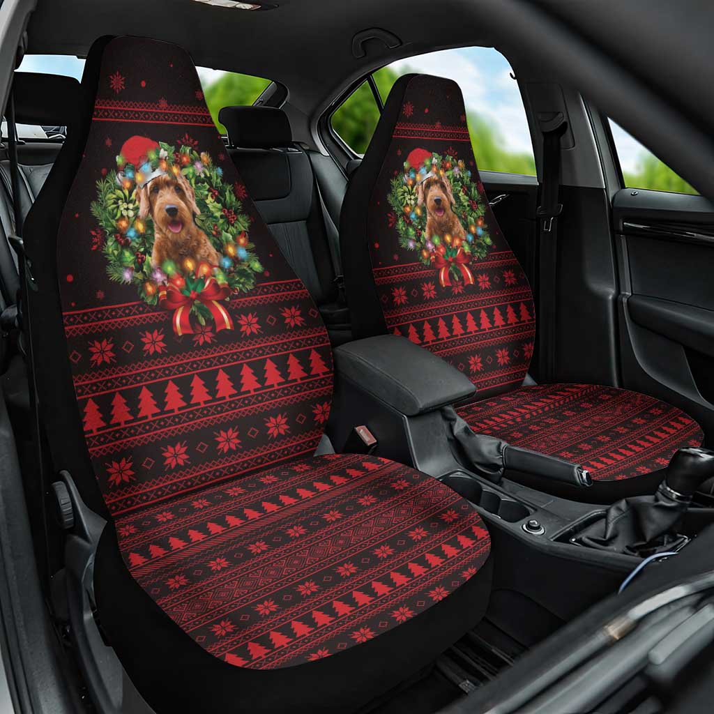 Wreath and Santa Dog in Red Car Seat Cover with Black Holiday Pattern Design - Wonder Print Shop