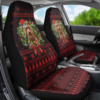 Wreath and Santa Dog in Red Car Seat Cover with Black Holiday Pattern Design - Wonder Print Shop