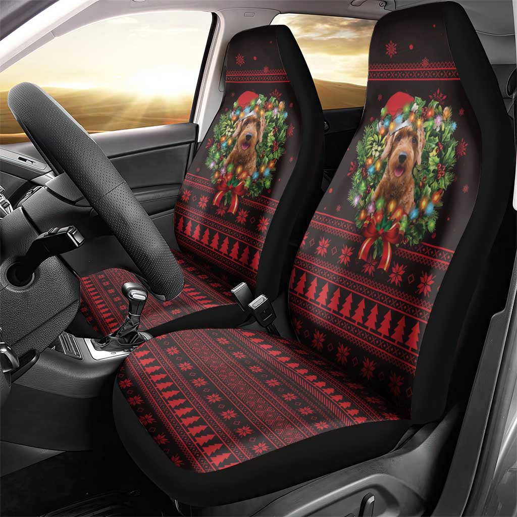 Wreath and Santa Dog in Red Car Seat Cover with Black Holiday Pattern Design - Wonder Print Shop