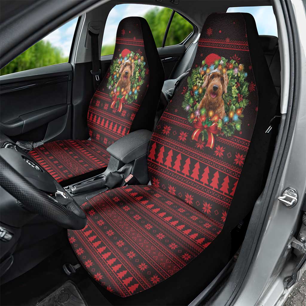 Wreath and Santa Dog in Red Car Seat Cover with Black Holiday Pattern Design - Wonder Print Shop