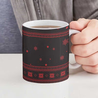 Wreath and Santa Dog in Red Ceramic Mug with Black Holiday Pattern Design - Wonder Print Shop