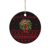 Wreath and Santa Dog in Red Ceramic Ornament with Black Holiday Pattern Design - Wonder Print Shop