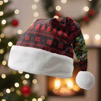 Wreath and Santa Dog in Red Christmas Santa Hat with Black Holiday Pattern Design - Wonder Print Shop