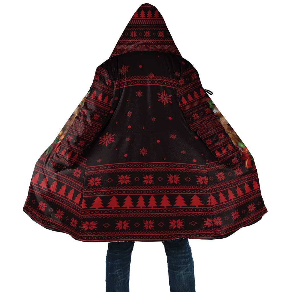 Wreath and Santa Dog in Red Cloak with Black Holiday Pattern Design - Wonder Print Shop