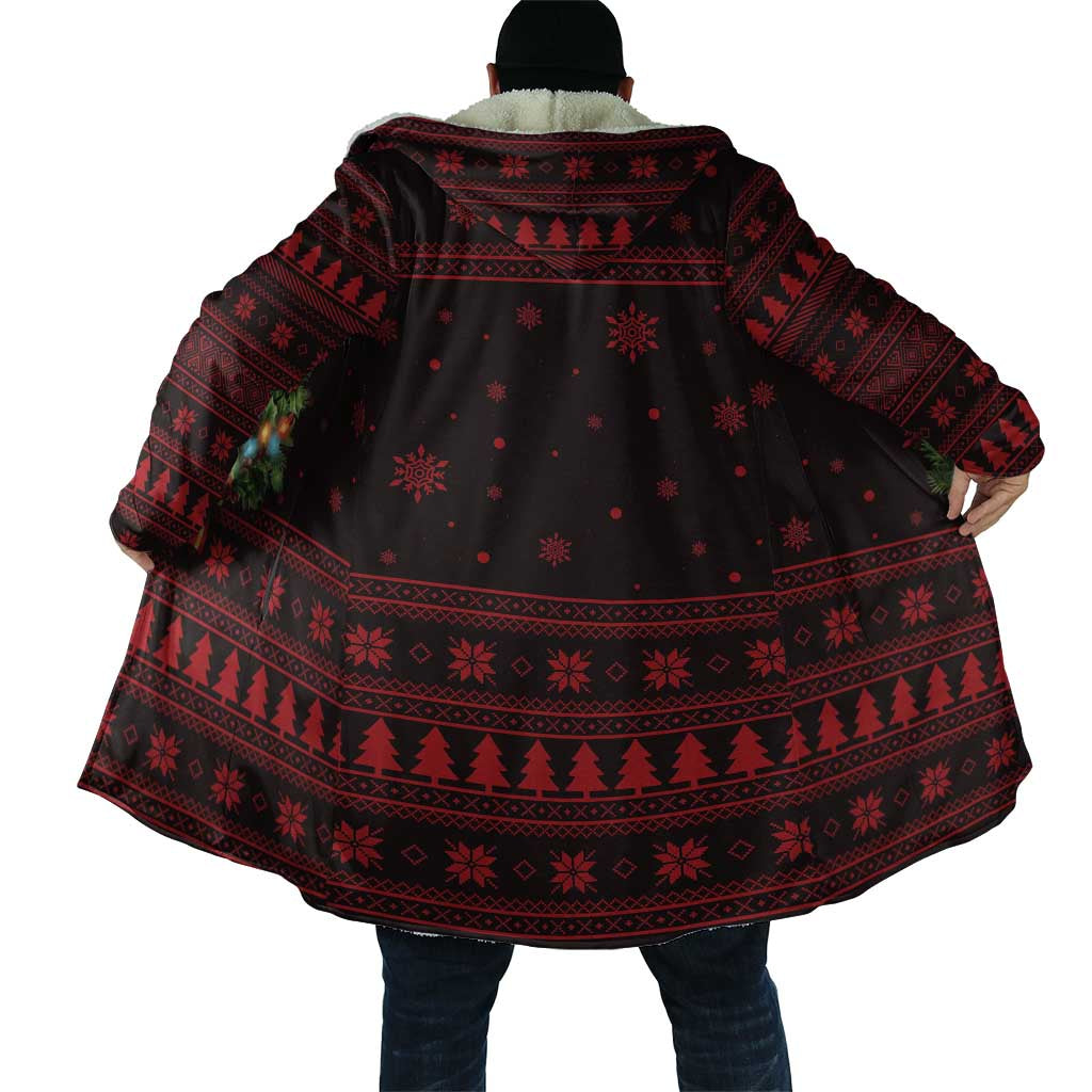 Wreath and Santa Dog in Red Cloak with Black Holiday Pattern Design - Wonder Print Shop